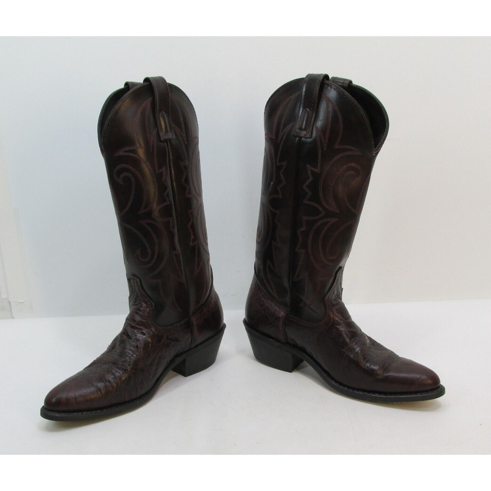 Lea Vamp & Fox Cowboy Boots, Mahogany Leather Pull Tab Western Boots, 7 D 7D USA - Picture 3 of 8